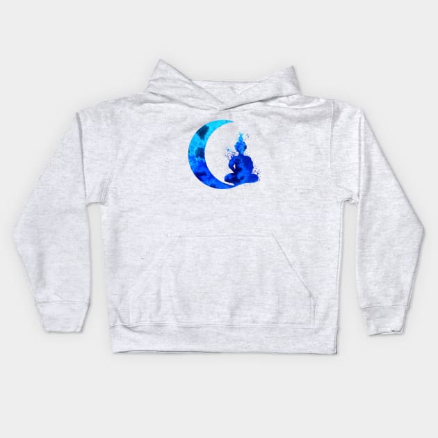 Blue Crescent Moon and Buddha Kids Hoodie by ZeichenbloQ